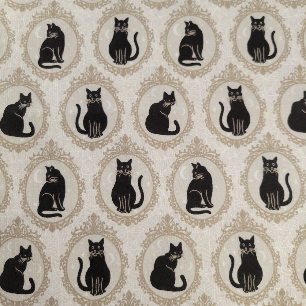 Black Cats Cameo Frame Halloween King Sheets Set 6pc Retro Beige Webs Moon Stars